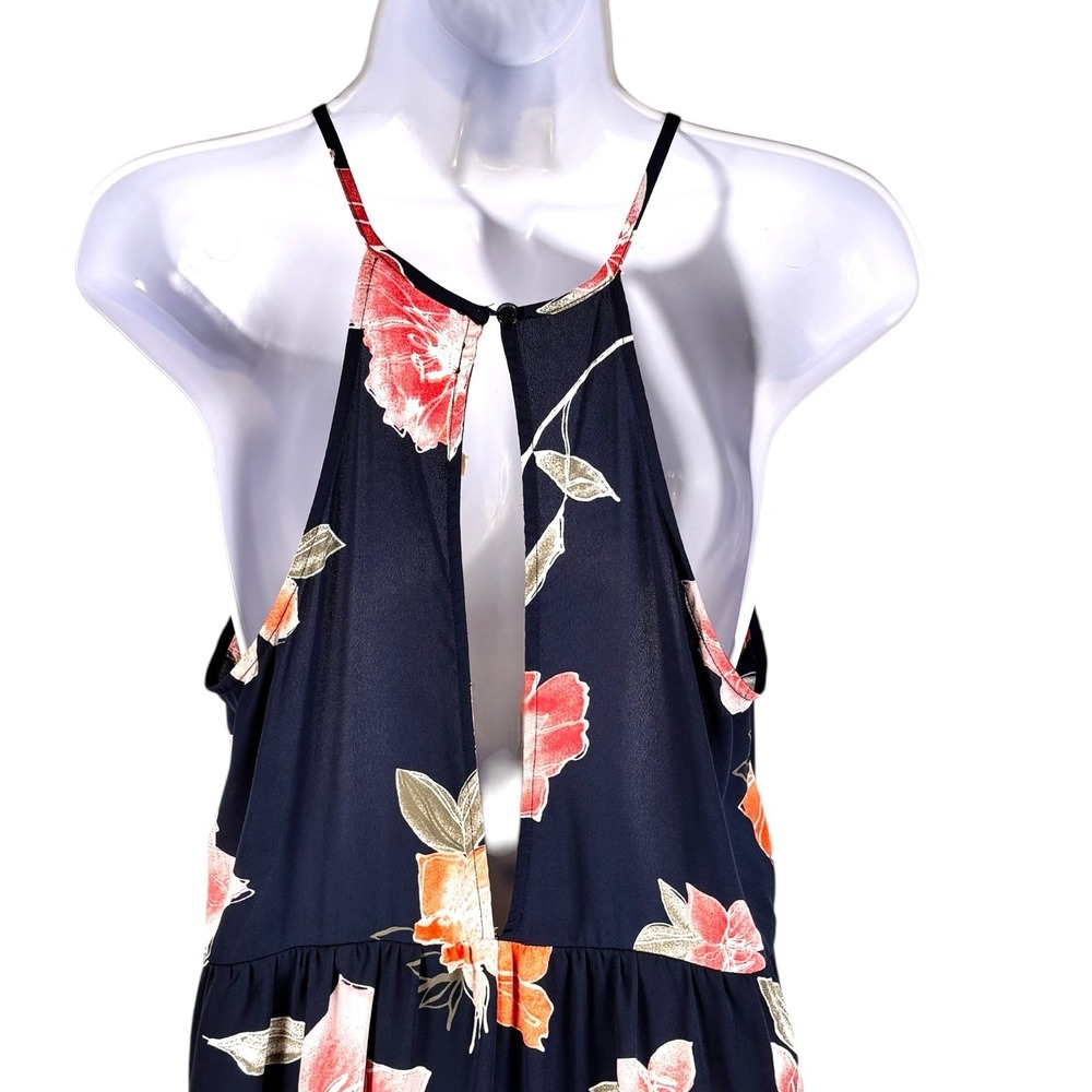 Molly‎ Green Navy Floral Slip Dress Sz M Open Back Georgette Lined Sundress - Picture 4 of 8